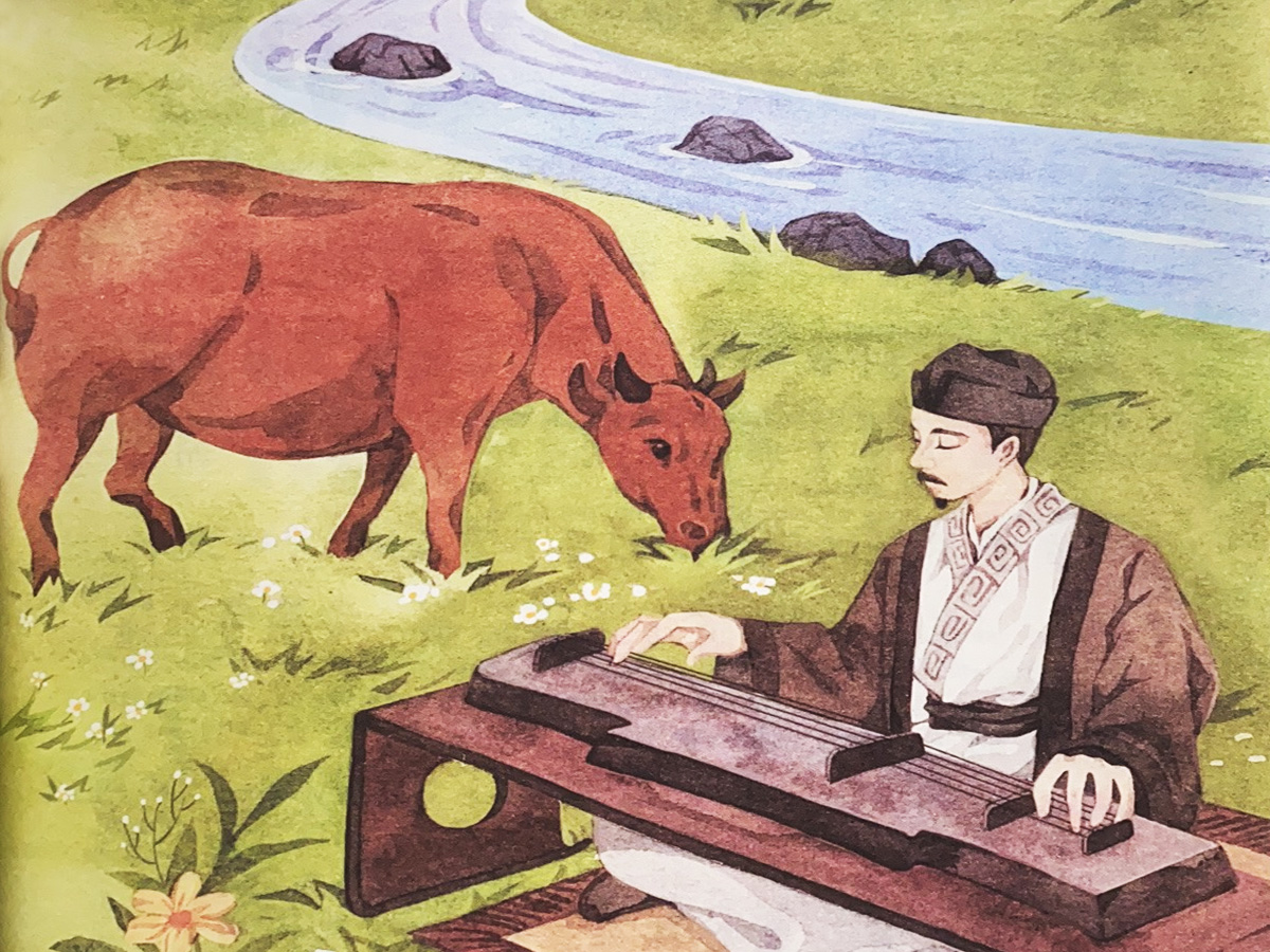 對(duì)牛彈琴的插畫(huà)